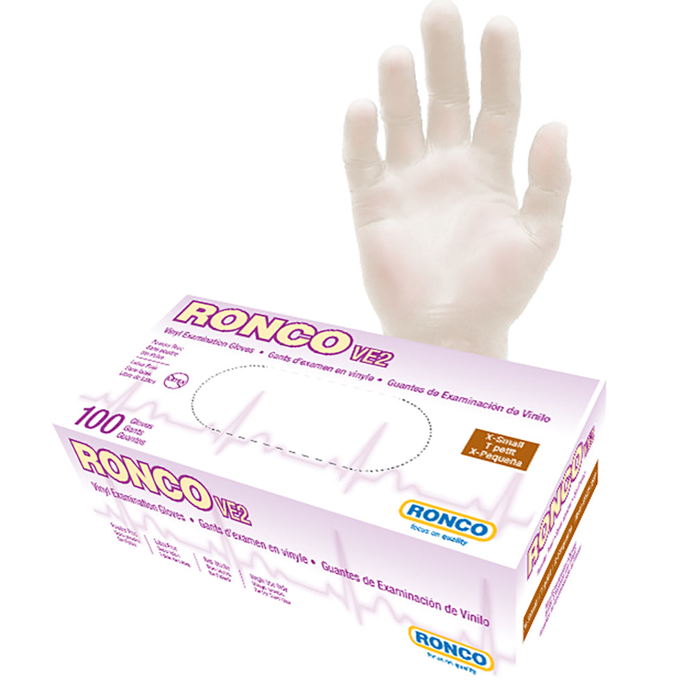 Ronco VE2 Powder Free Vinyl Gloves - Clear - Extra Small - 100 Pack