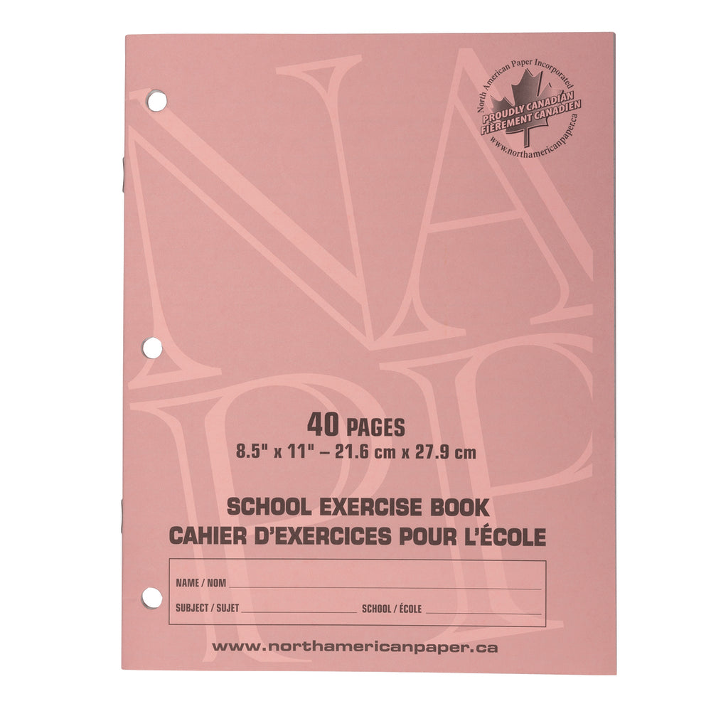 Cahiers d'exercices North American Paper Inc. - 8,5" x 11" - 3 trous - 40 pages - Paquet de 25