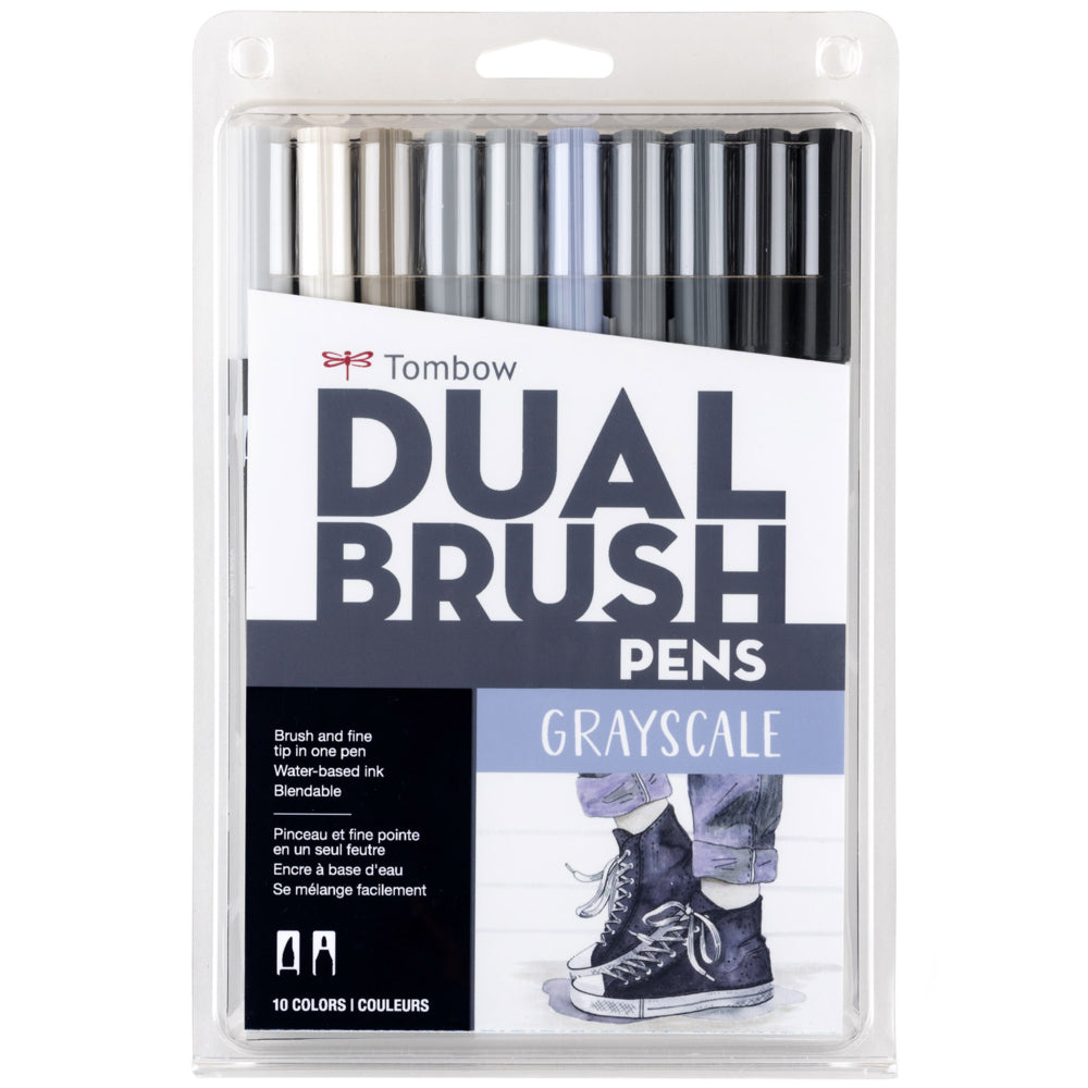 Tombow Dual Brush Pen, Grayscale, 10/Pack