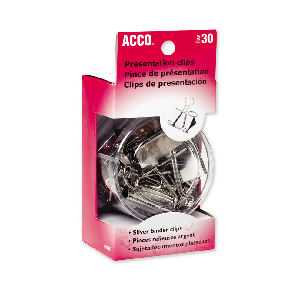 Pinces de présentation ACCO - Tailles assorties - Argent - Paquet de 30