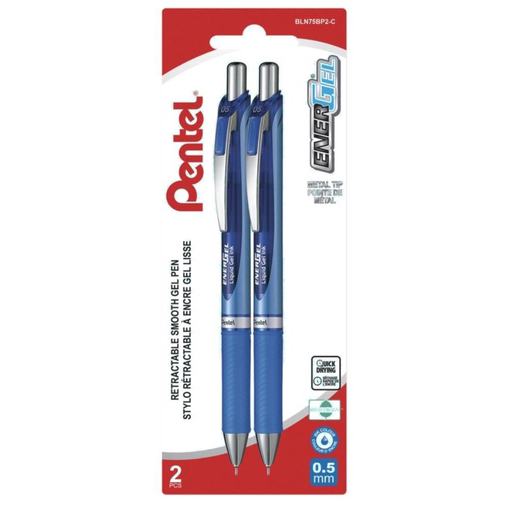Pentel EnerGel Liquid Gel Pens, Retractable, 0.5mm, Blue, 2 Pack