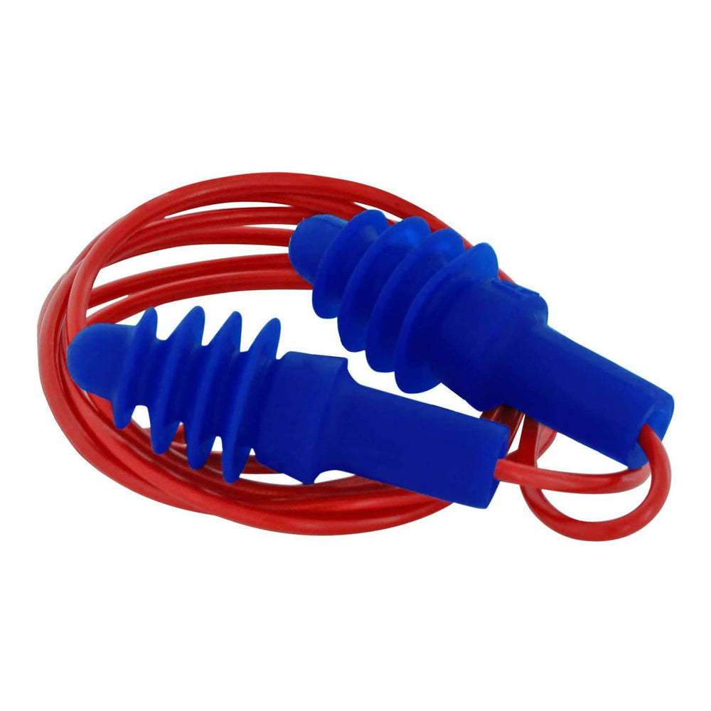 Honeywell Airsoft Flanged Reusable Earplugs with Red Polycord & Reusable Case - Blue/Red - 50 Pairs/Pack