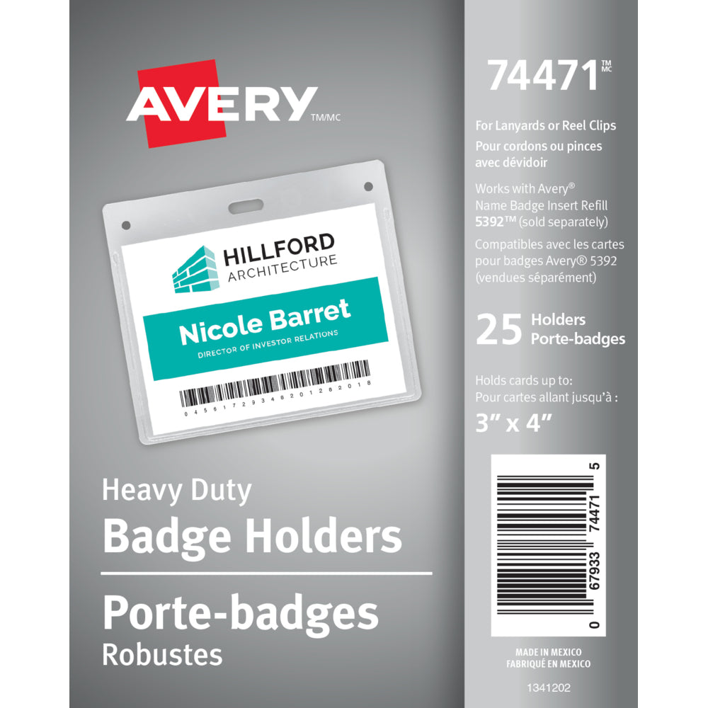 Avery 74471 Heavy-Duty Badge Holders for Inserts up to 3" x 4", 25 Pack