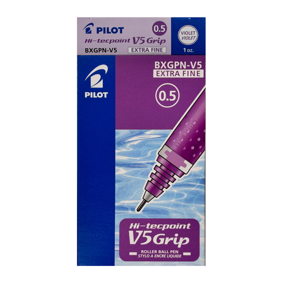 Pilot Hi-TecPoint V5 Grip Liquid Ink Roller Ball Pen - Extra Fine Point - 0.5 mm - Purple - 12 Pack