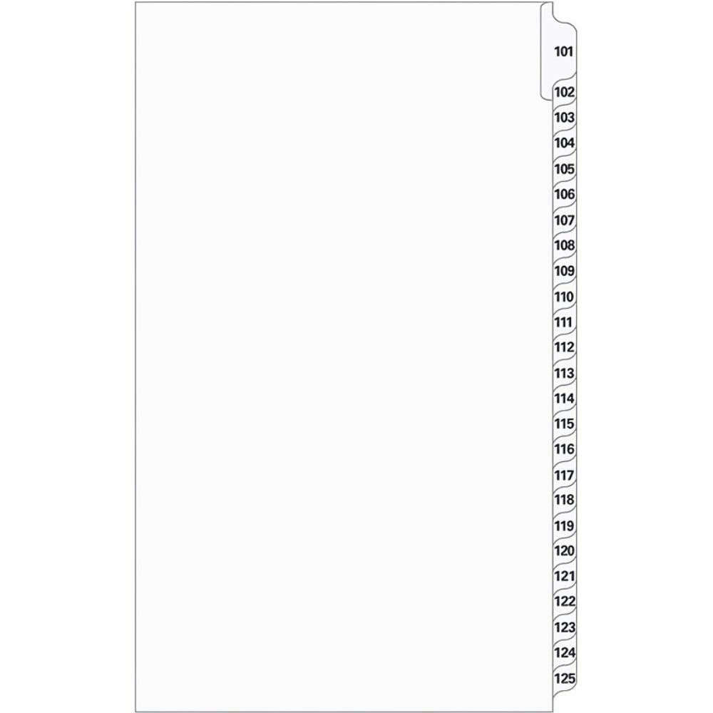 Supreme Litigation Tabs 25th Cut Numeric Set 14" White #101-125