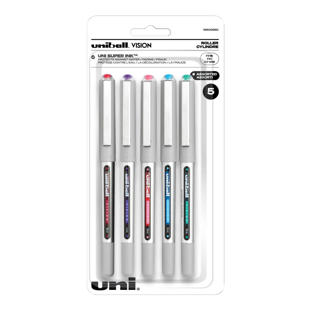 Stylos roller Uni-Ball Vision - Pointe fine (0,7 mm) - Couleurs assorties - Lot de 5