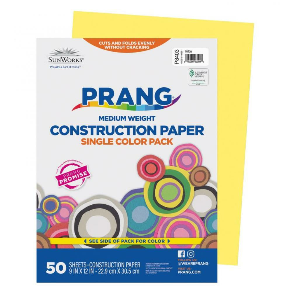 Papier de construction SunWorks, jaune, 22,9 cm x 30,5 cm, 50 feuilles/paquet