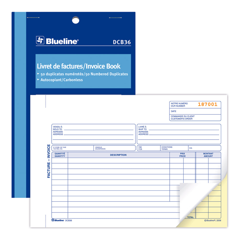 Blueline DC31 Bilingual Invoices Book - 50 Duplicates
