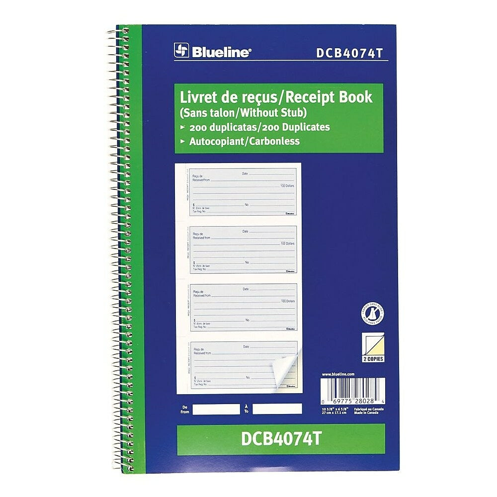 Blueline Receipt Book, Bilingual, 200 Duplicates, 10 - 5/8" x 6 - 5/8"