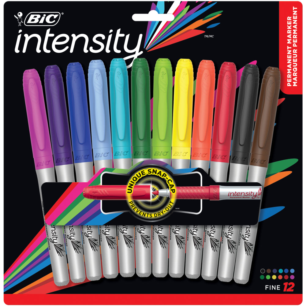 BIC Intensity Permanent Markers - Fine Tip - Assorted - 12 Pack