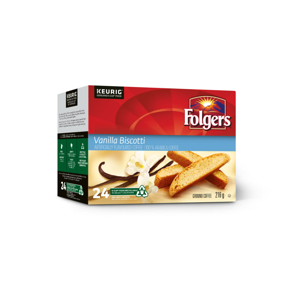 Capsules K-Cup Folgers Gourmet Selections Biscotti à la vanille – Torréfaction légère – Paquet de 24