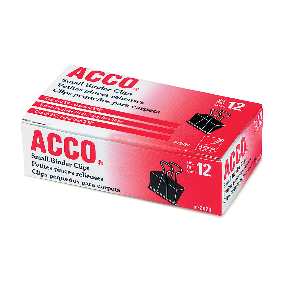 ACCO Fold-Back Binder Clips - Small (3/4") - 5/16" Capacity - Black - 12 Pack