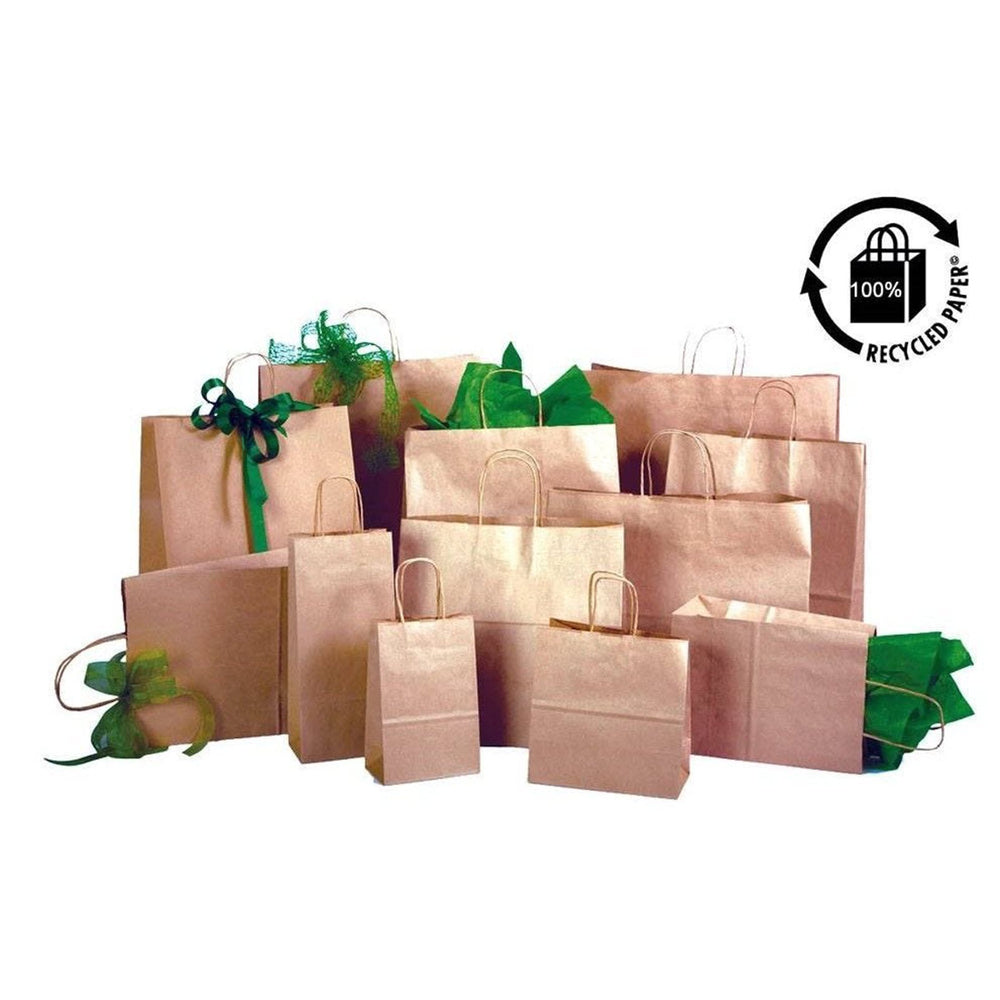 Sacs de courses en papier kraft 100 % recyclé Eddie's Hang-Up Display Ltd. - 14 cm (l) x 8 cm (p) x 21 cm (h) - Paquet de 250