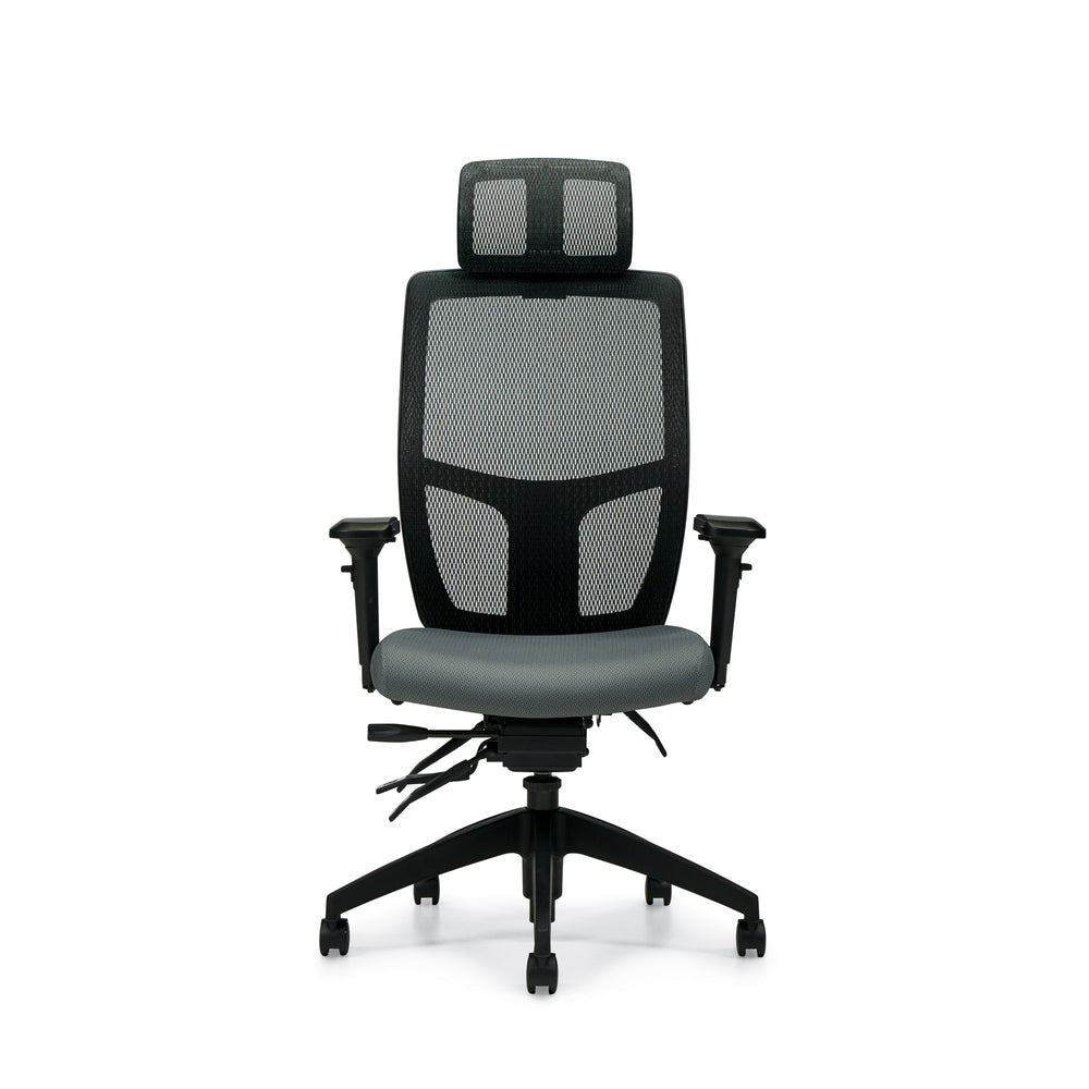 Fauteuil de bureau inclinable à dossier haut avec appui-tête Global Mirage - Fer forgé - Gris