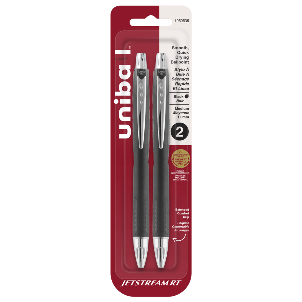 Stylos à bille Uni-Ball Jetstream RT – Pointe moyenne (1,0 mm) – Noir – Lot de 2