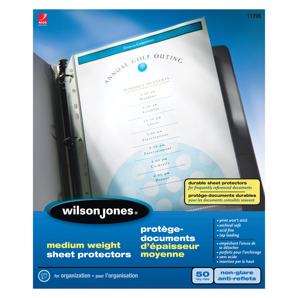 Protège-documents antireflets Wilson Jones de poids moyen - Format lettre - Paquet de 50