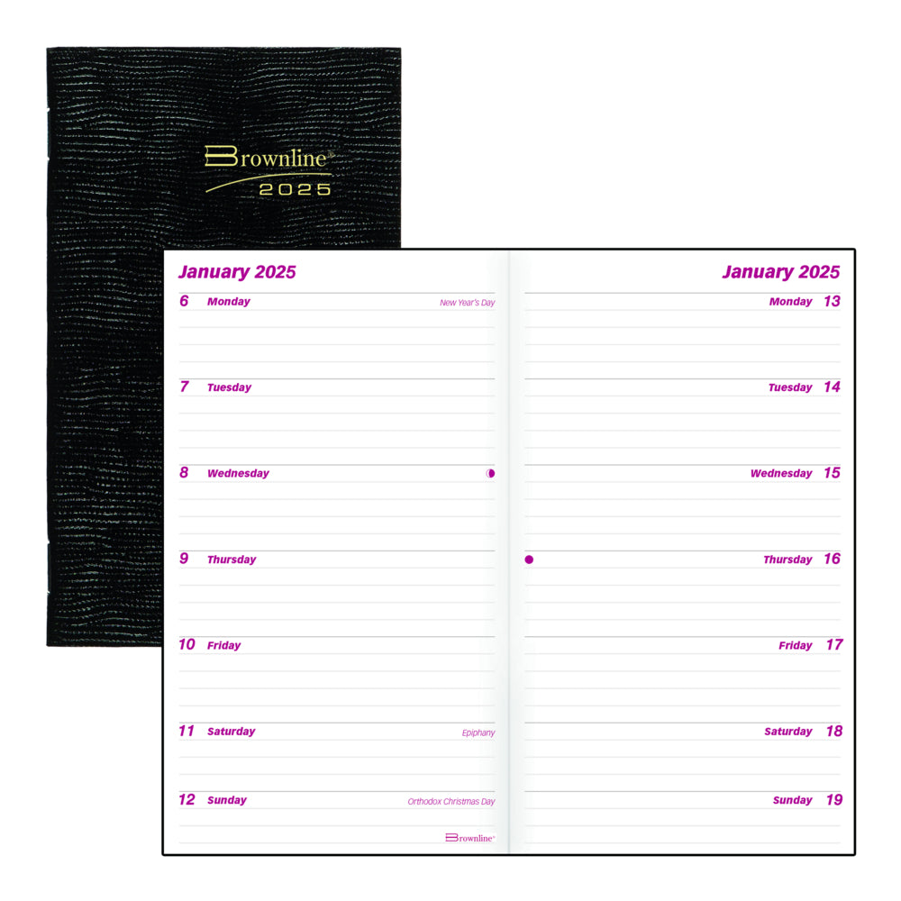 Browneline 2025 Two-Week Planner - Stitched Binding - 6" x 3-1/2" - Black - English