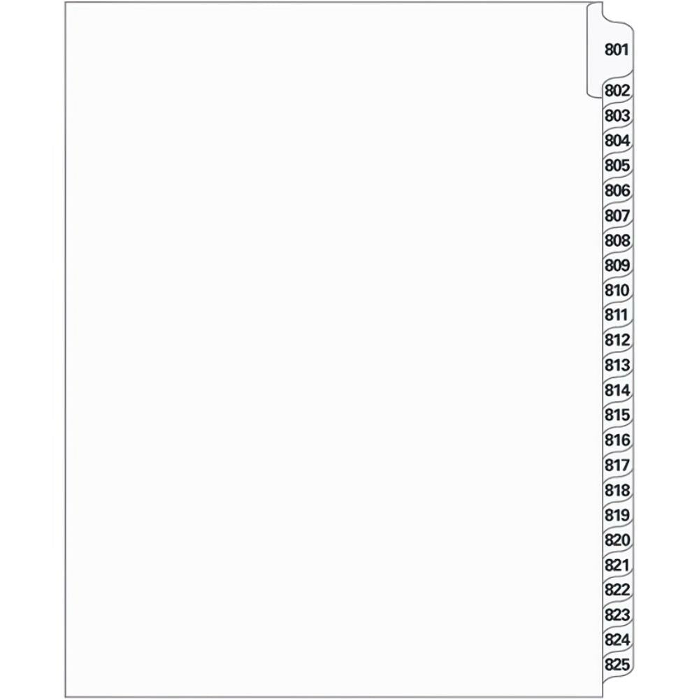 Supreme Litigation Tabs 25th Cut Numeric Set 11" White #801-825