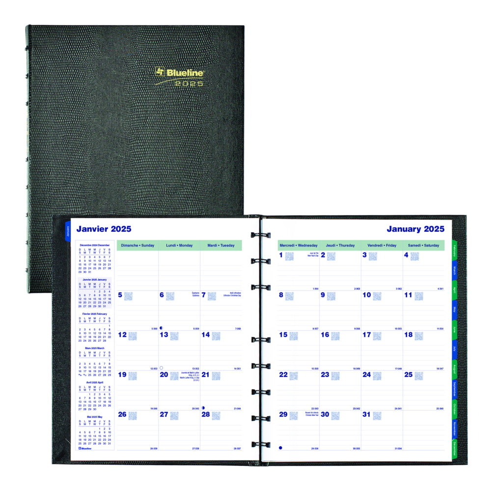 Blueline 2025 MiracleBind CoilPro Daily Planner Hard Cover Refillable - 8-7/8" x 7-1/8" - Black - Bilingual