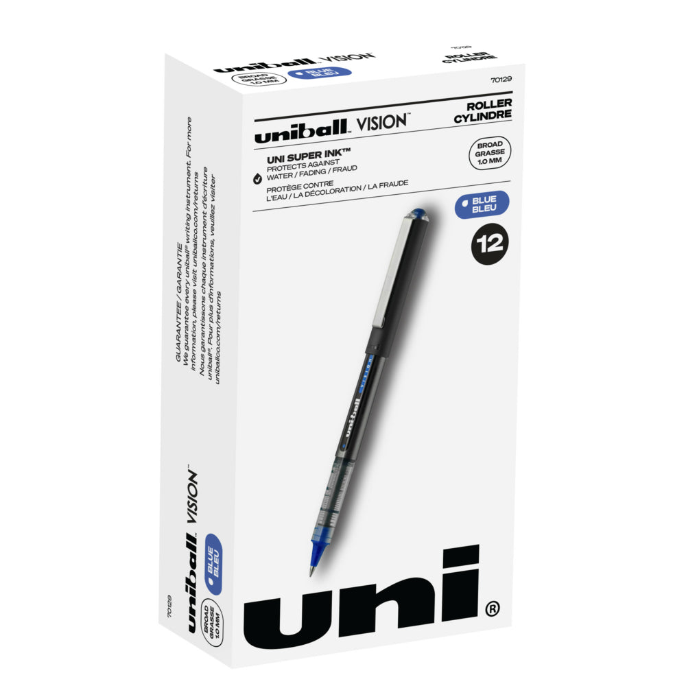 Stylos roller Uni-Ball Vision - Pointe large (1,0 mm) - Bleu - Lot de 12