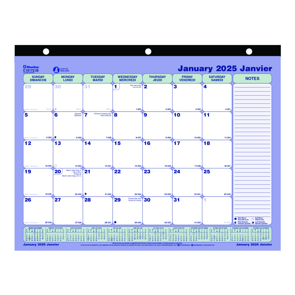 Blueline 2025 Monthly Desk Pad Calendar - 11" x 8-1/2" - Bilingual