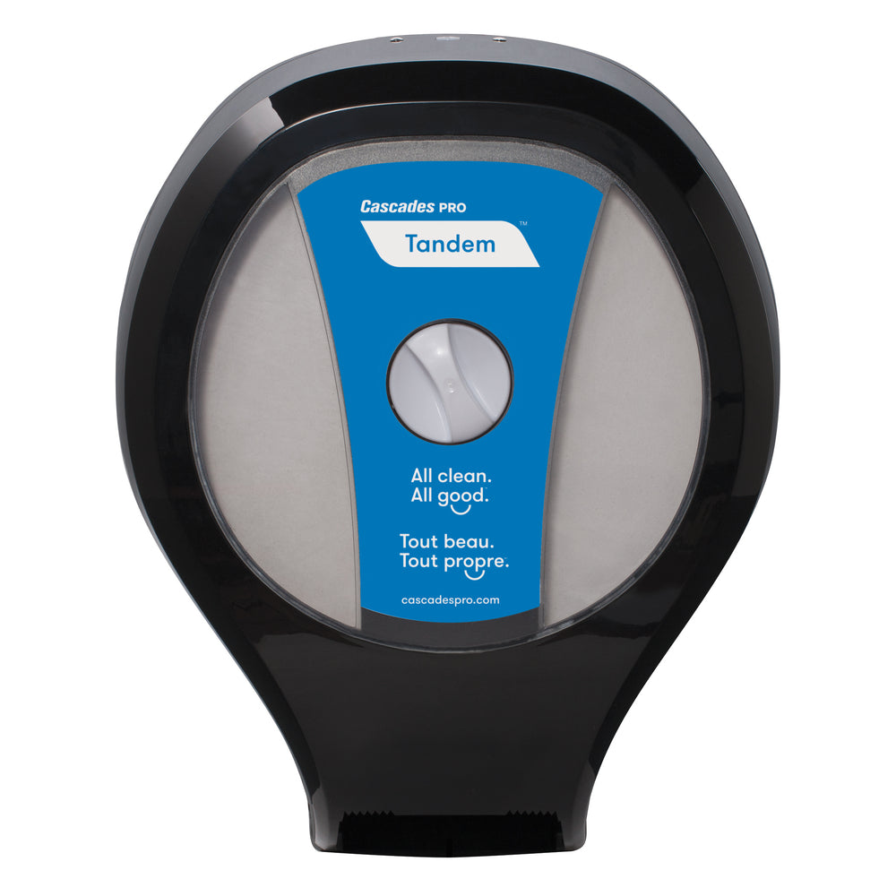 Distributeur de papier hygiénique Cascades PRO Tandem Jumbo, rouleau simple, 11,6 po L x 5,8 po P x 14,6 po H, noir