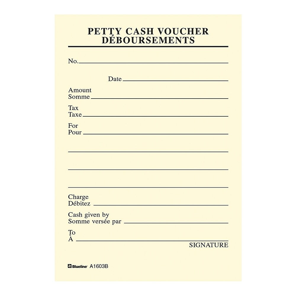 Blueline Petty Cash Bilingual Vouchers Pad, 3-1/2" x 5", 10 Pack