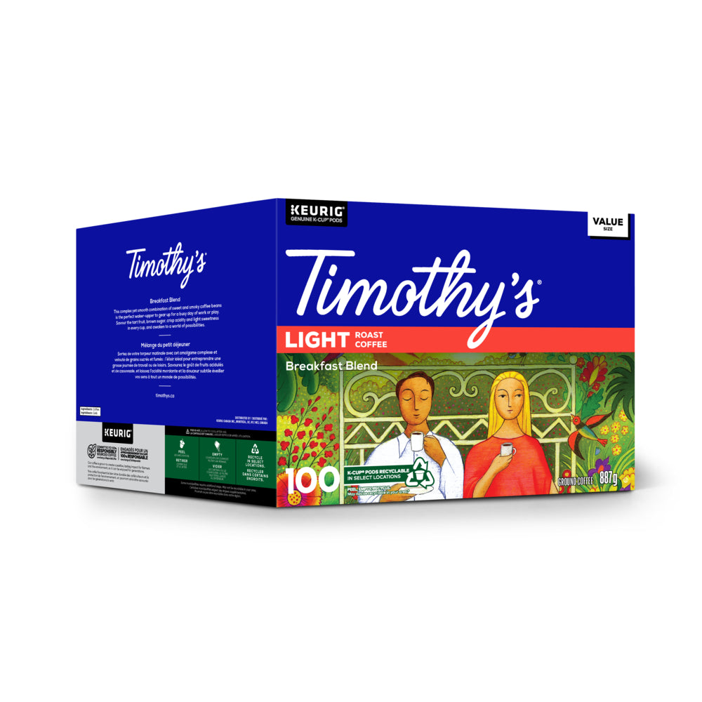Timothy's Breakfast Blend K-Cup Pods - Light Roast - 100 Pack
