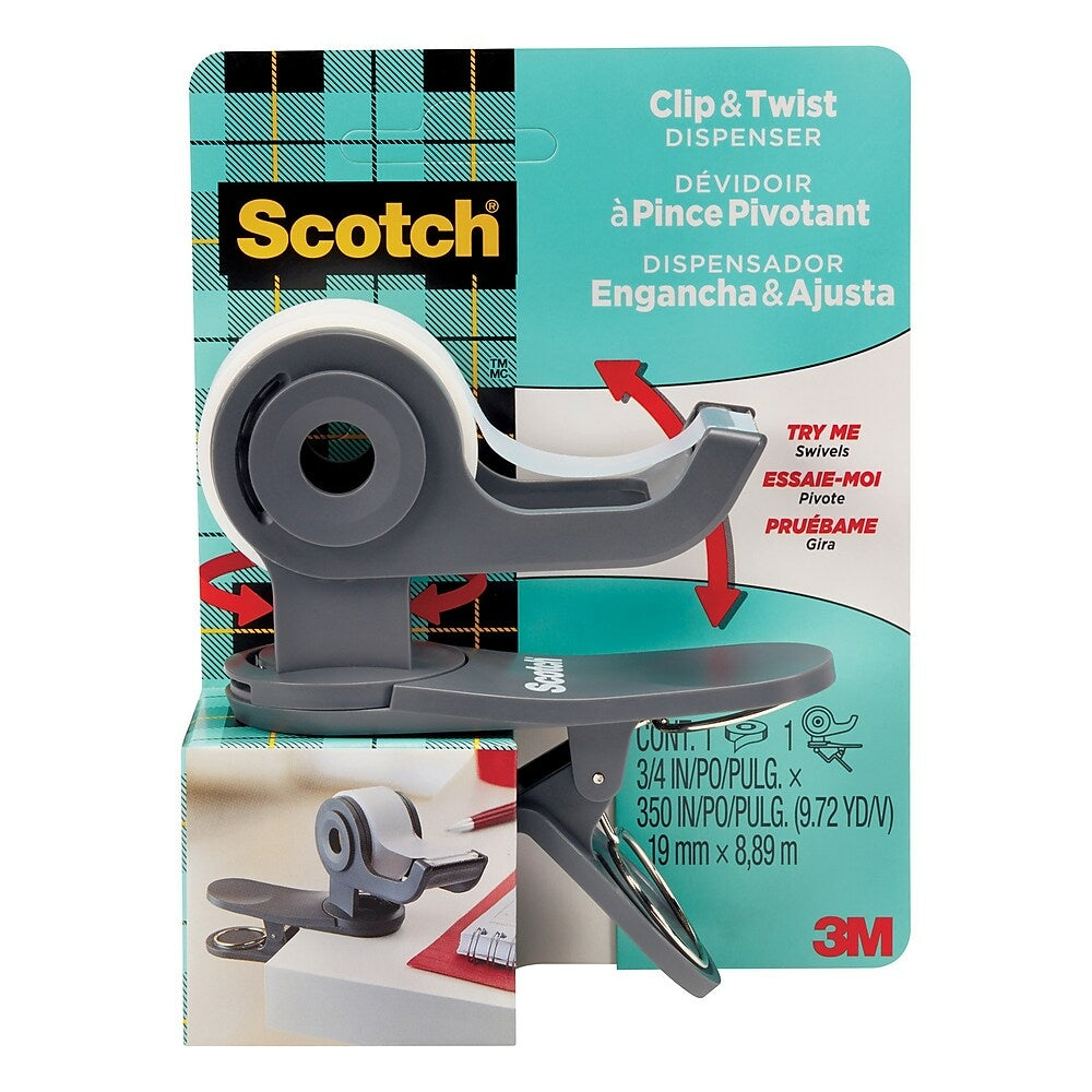 Scotch Clip & Twist Desktop Tape Dispenser, 19mm x 7.62m, Grey (C19-CLIP)