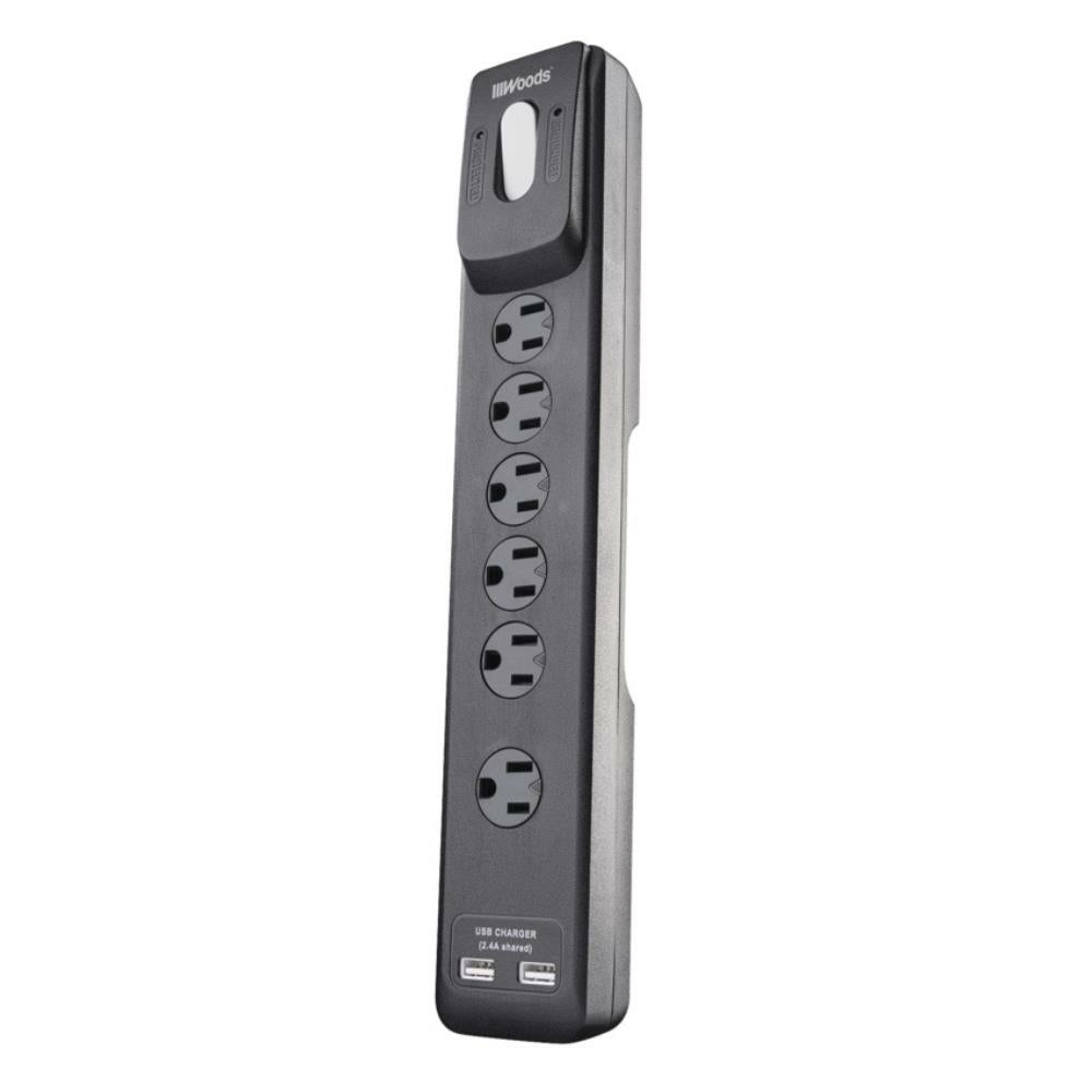 Woods 6-Outlet and 2 USB Electronics Surge Protector 1780 Joules