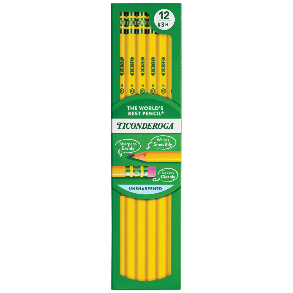 Ticonderoga Wood-Cased Pencils - #3 H Hard - Yellow - 12 Pack