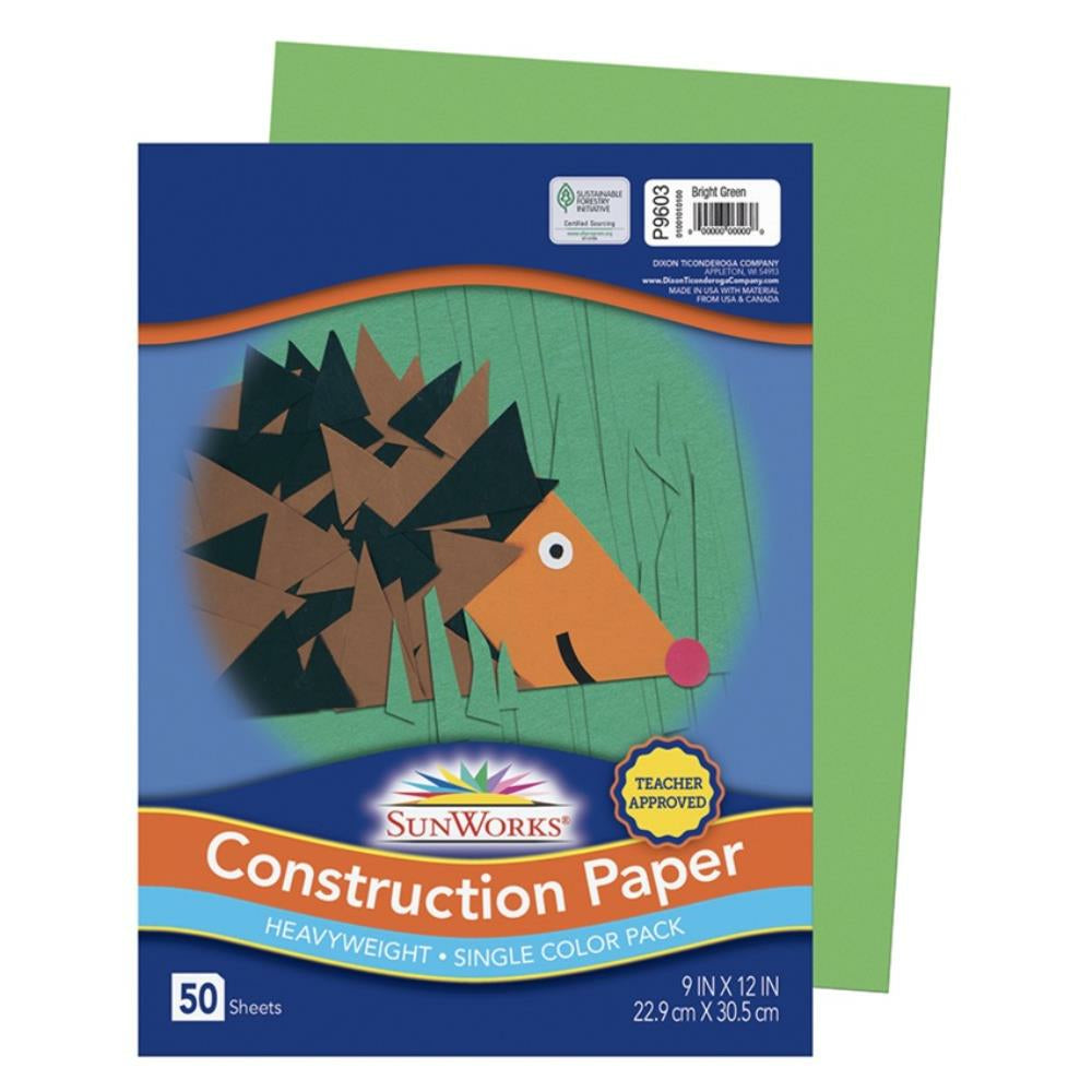 Papier de construction SunWorks, vert vif, 22,9 cm x 30,5 cm, 50 feuilles/paquet.