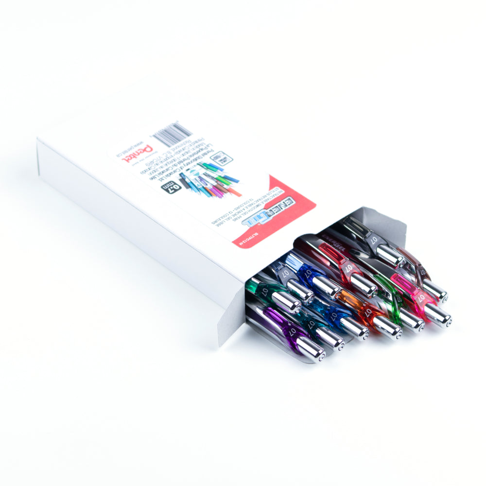 Stylo roller rétractable Pentel EnerGel - 0,7 mm - Couleurs assorties - Lot de 12