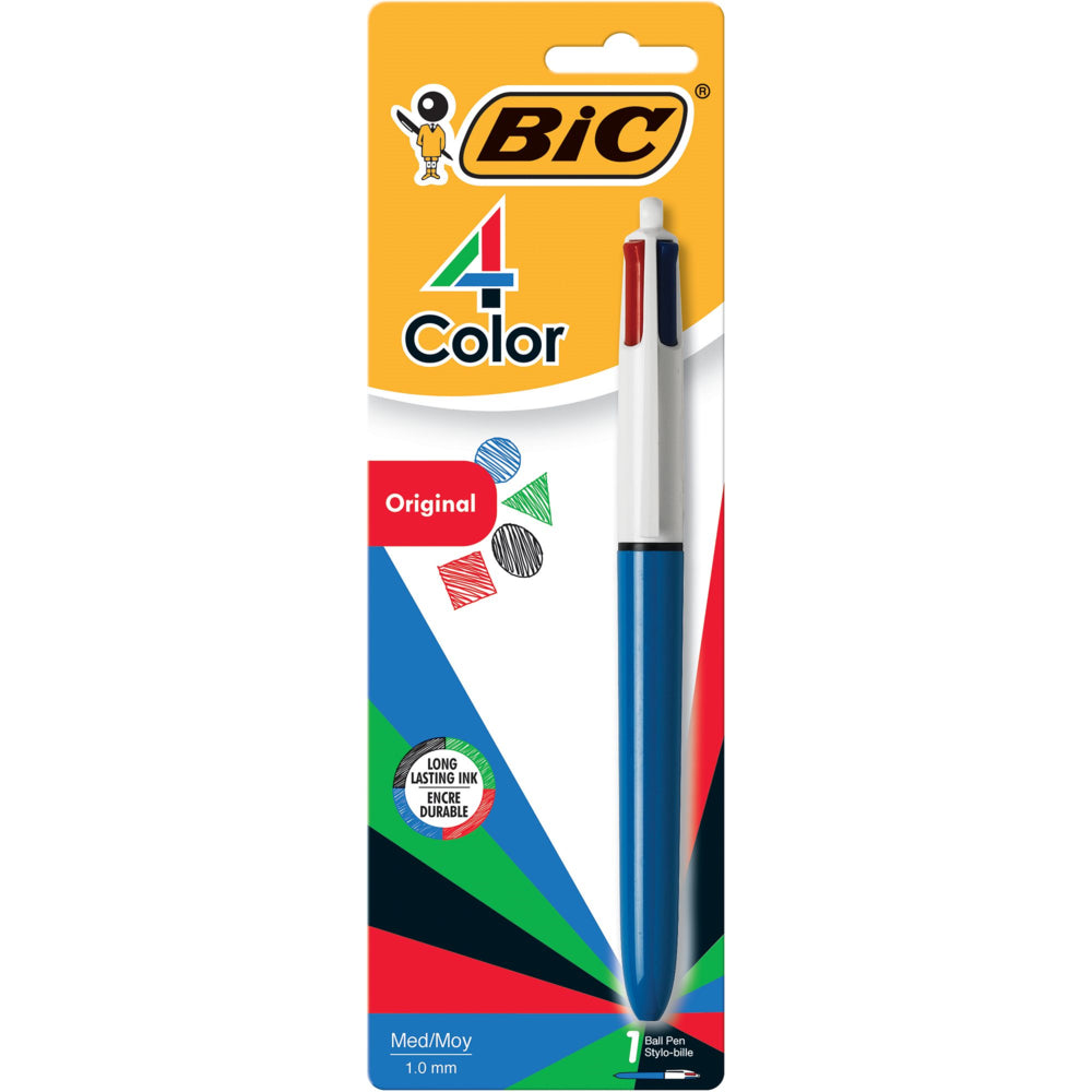 Stylo à bille rétractable BIC 4 couleurs - Pointe moyenne (1,0 mm) - Multicolore (noir/bleu/rouge/vert)