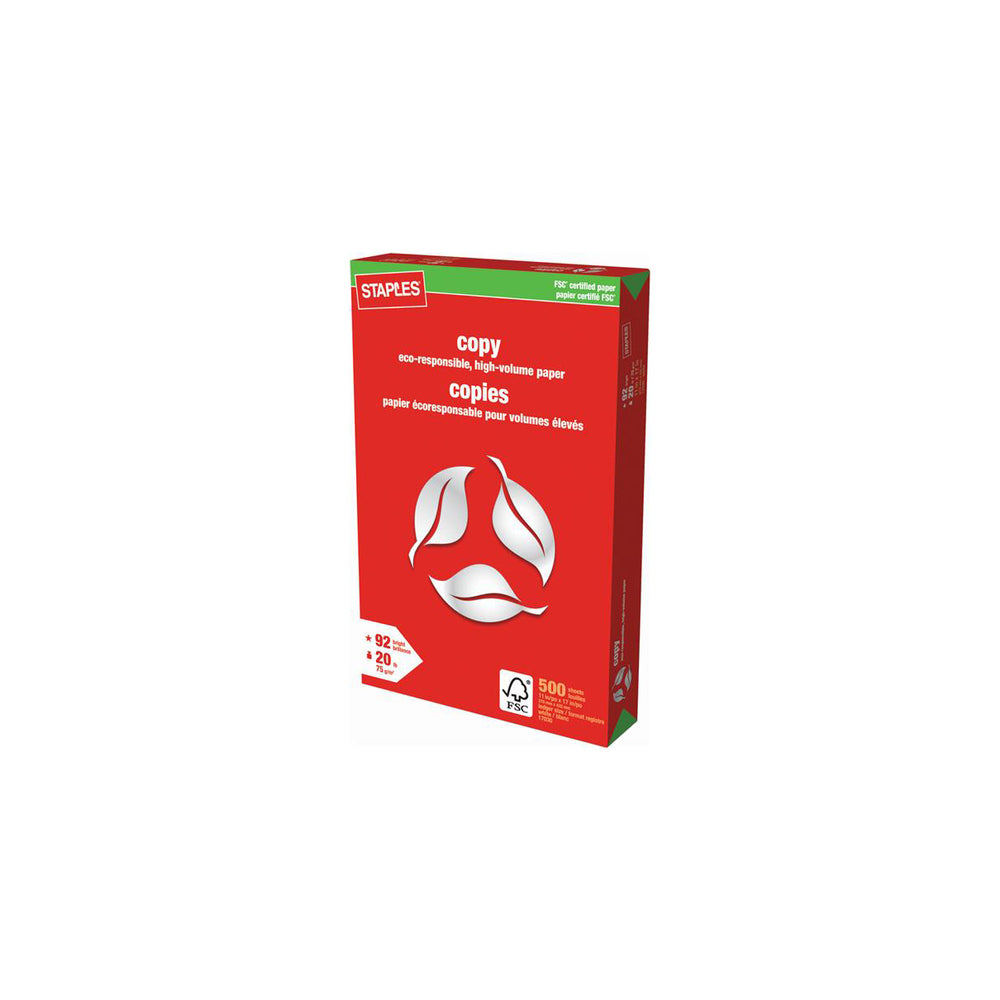 Papier de copie certifié FSC Staples - 20 lb - 11" x 17" - 500 feuilles