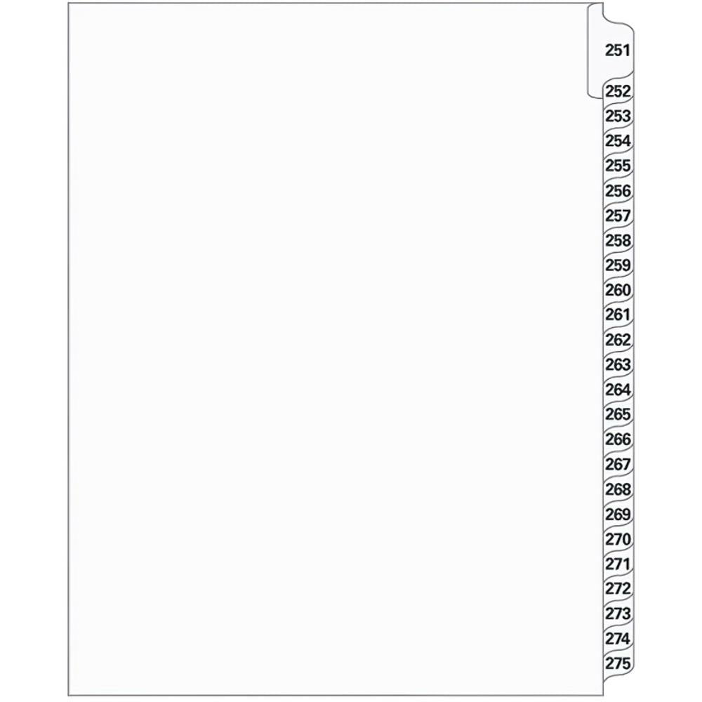 Supreme Litigation Tabs 25th Cut Numeric Set 11" White #251/275