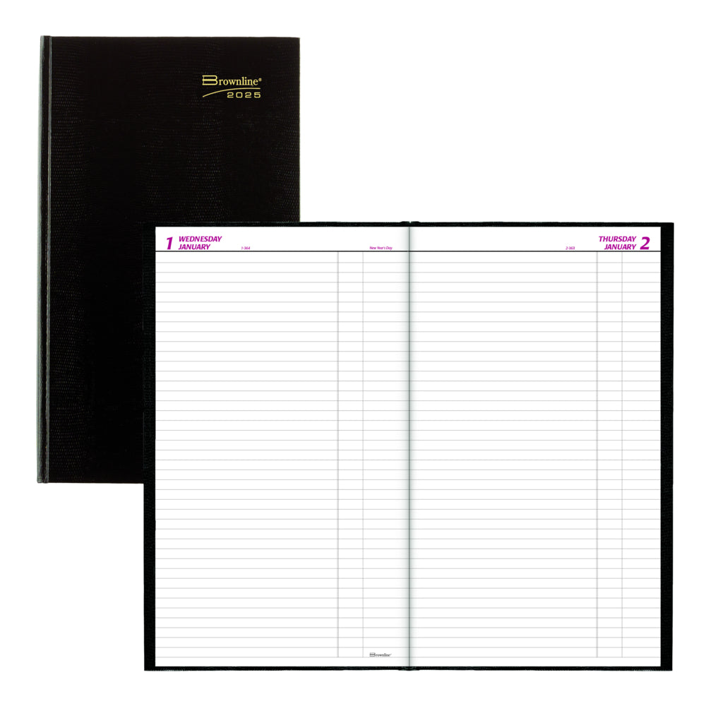 Brownline 2025 Daily Planner - Perfect Binding 14 Months - 13-3/8" x 7-7/8" - Black - English