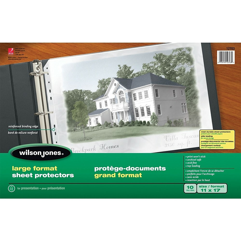 Protège-documents Wilson Jones grand format 28 x 43 cm, épais, chargement latéral, paquet de 10 – Transparent (7891012703)