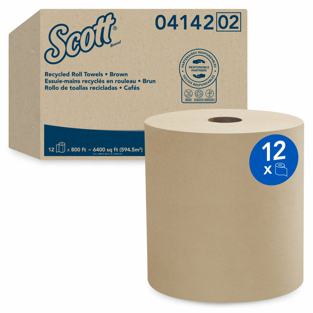 Scott 100 percent Recycled Fiber Hard Roll Paper Towels - 1.5" Core - with Absorbency Pockets - Brown - 12 Pack