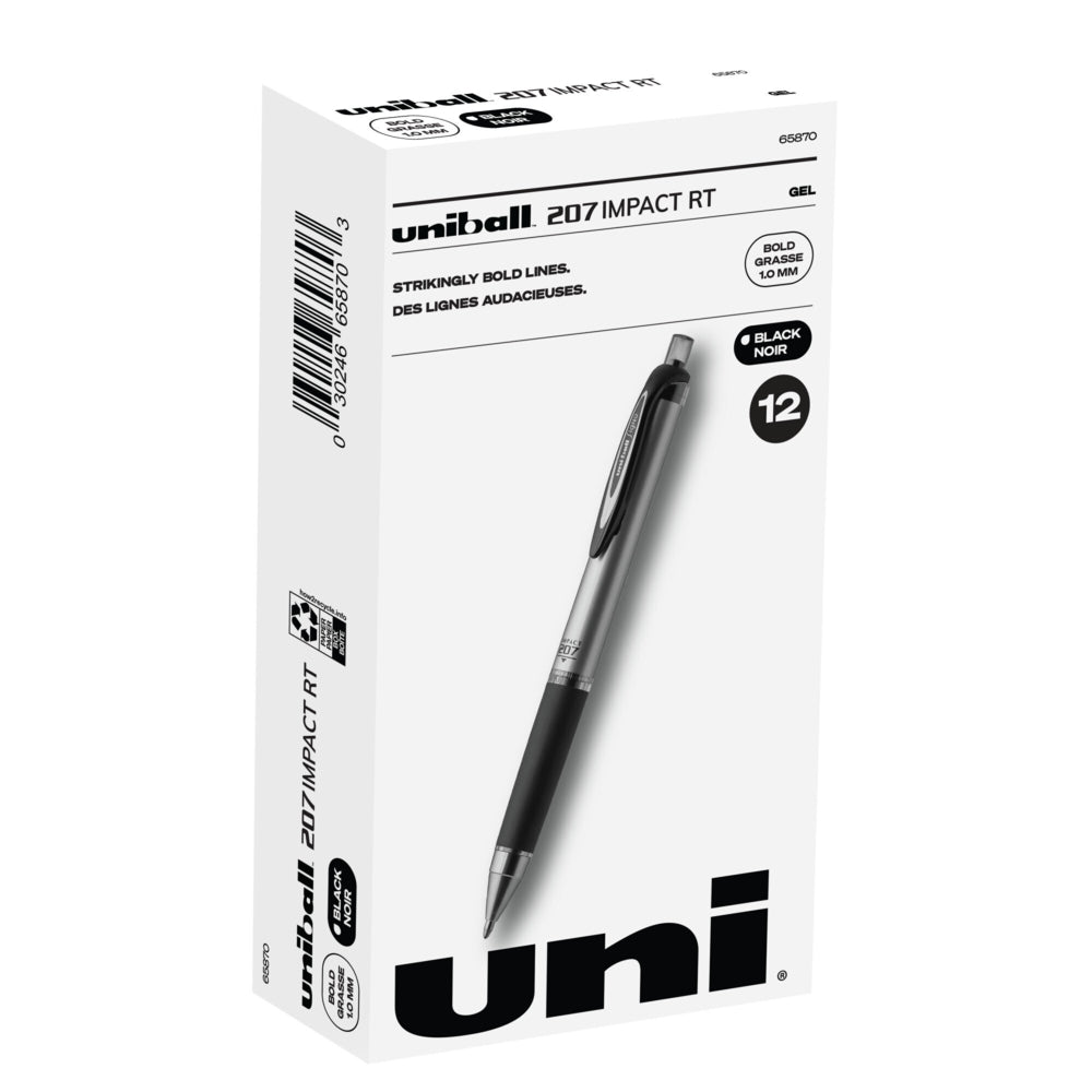 Stylos Uniball 207 Impact RT - 1,0 mm - Encre noire - Lot de 12