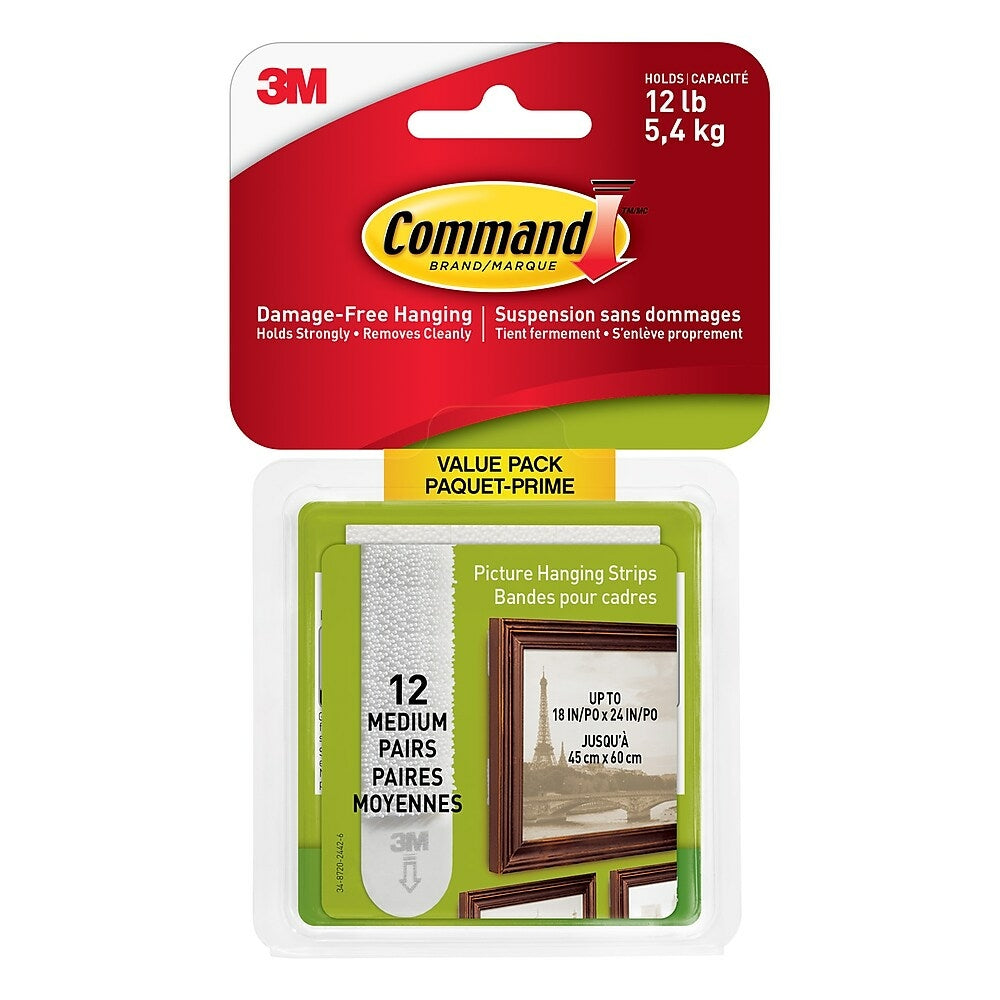 Bandes de suspension pour tableaux Command, blanc, taille moyenne, paquet de 12 (17204-12EF)