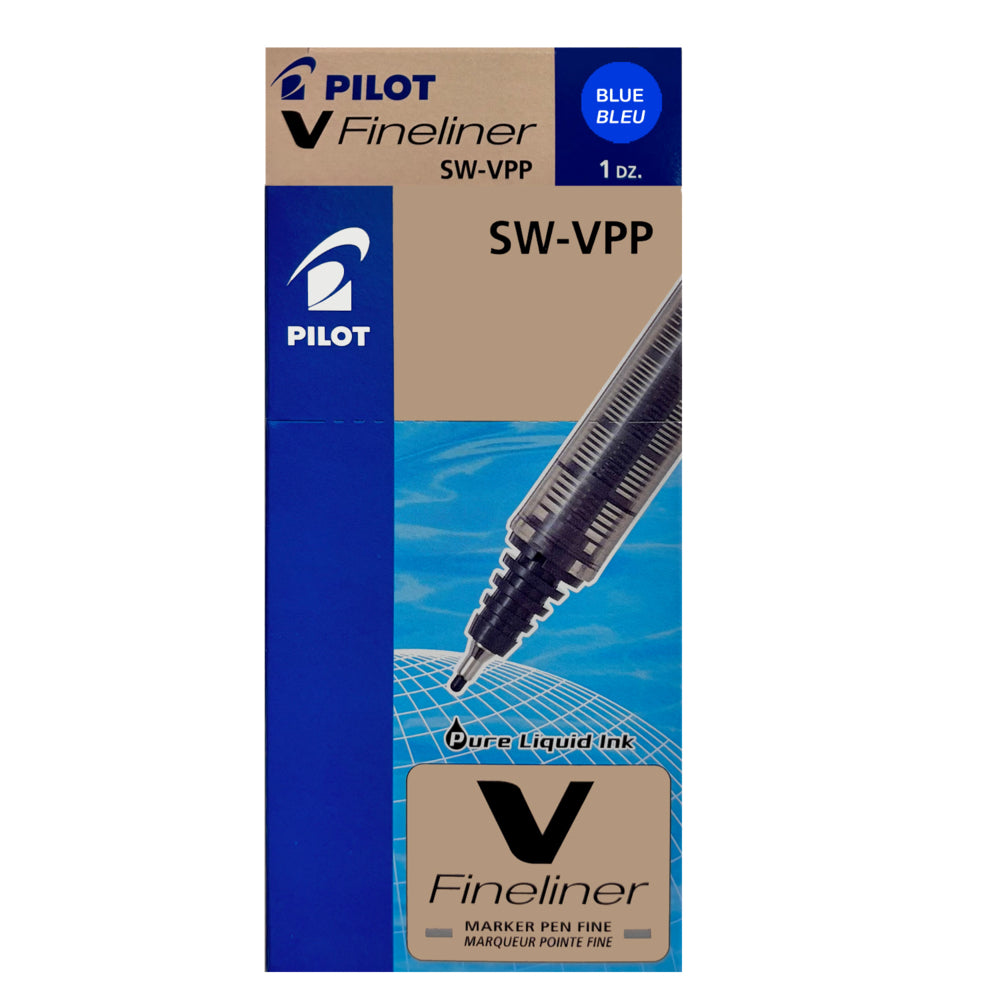 Pilot V Fineliner Felt Tip Pen with Water Based Liquid Ink - Fine point - 1.2 mm - Blue - 12 Pack