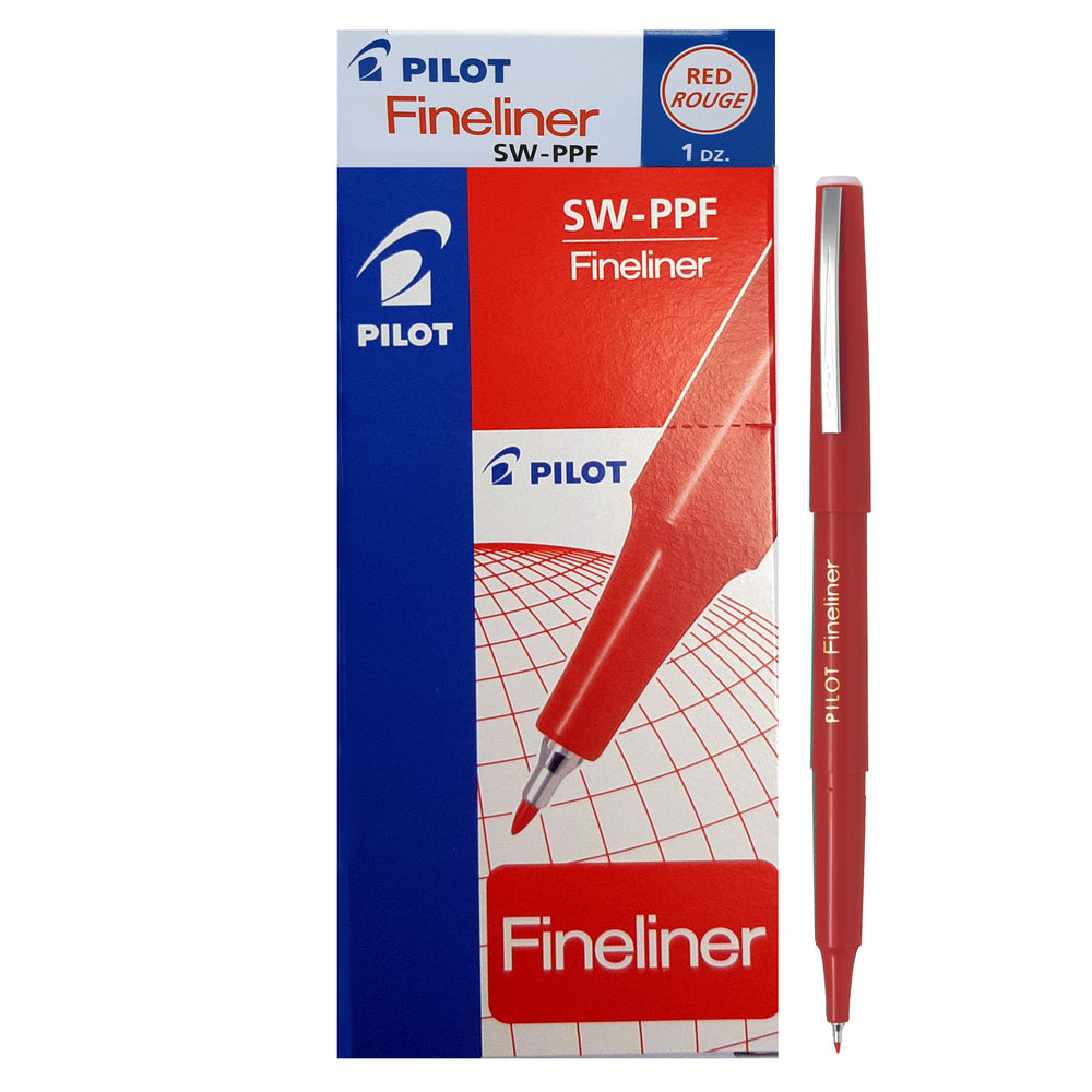 Pilot Fineliner Pens, 1.2 mm, Red, 12 Pack