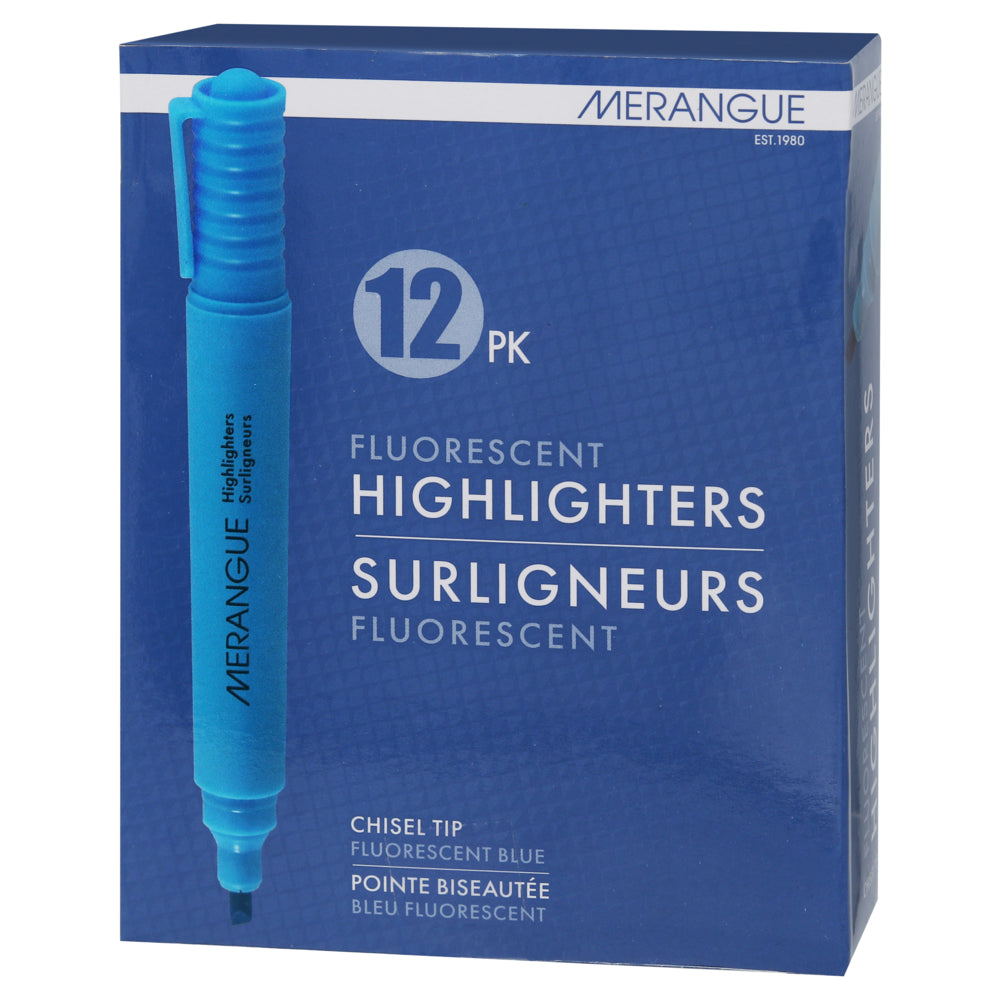 Surligneurs Merangue à pointe biseautée style réservoir – Bleu – Lot de 12