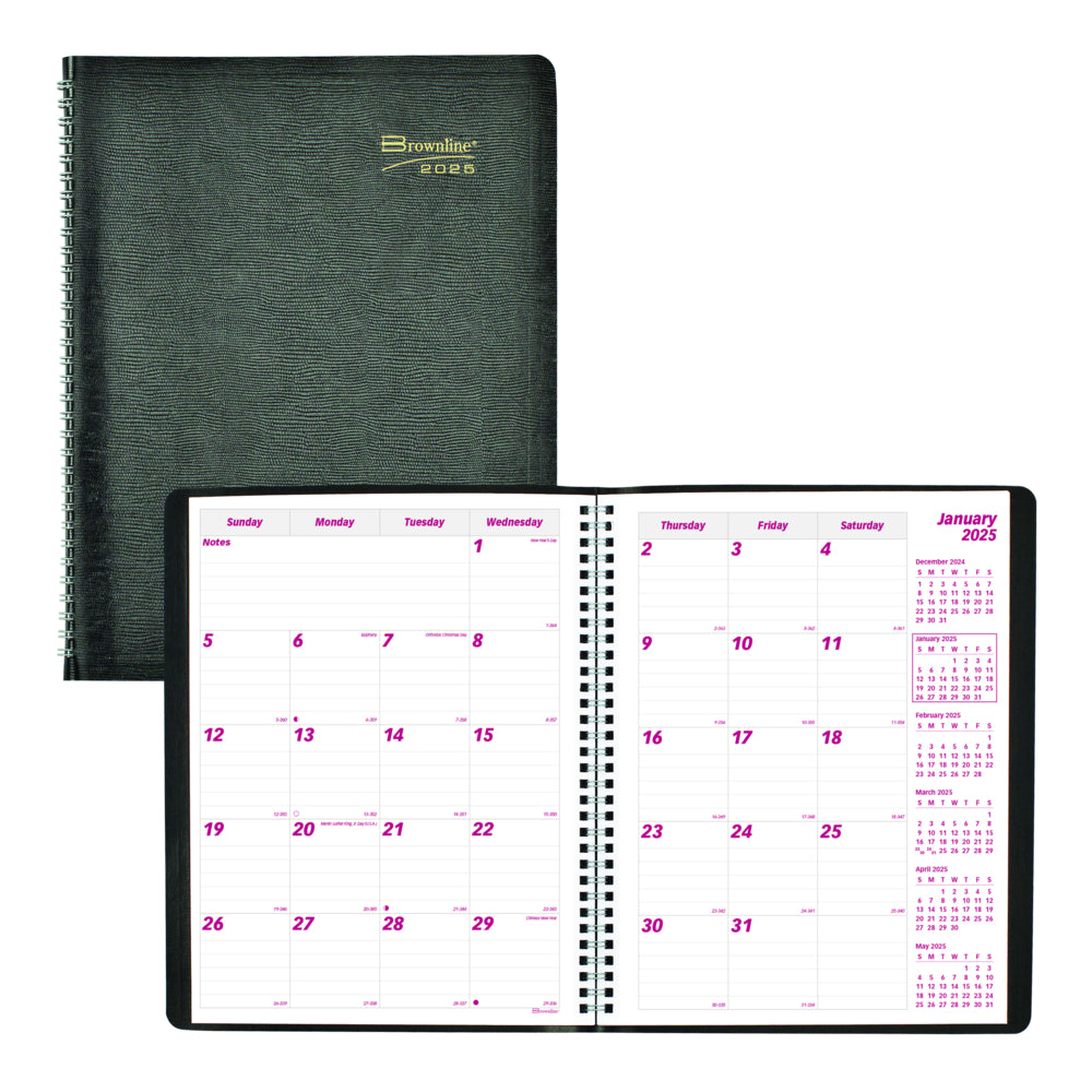 Brownline 2025 Monthly Planner Soft Cover 14 Months - 11" x 8-1/2" - Black - English