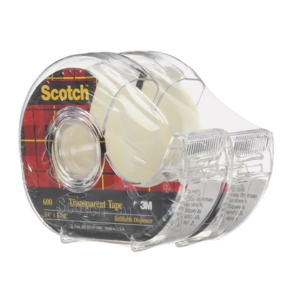 Ruban adhésif transparent 3/4'' avec distributeur 3M. 19 MM. 2 par paquet.
