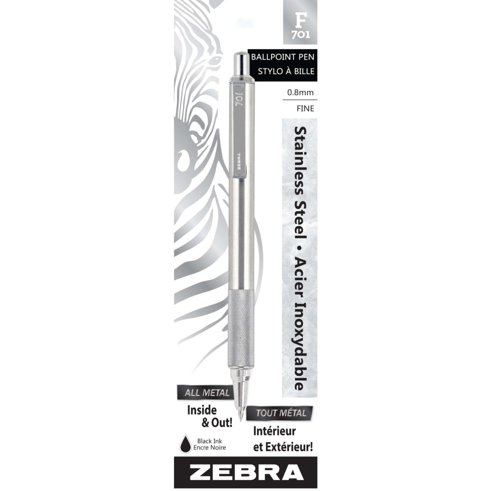 Zebra F-701 Stainless Steel Retractable Refillable Ball Point Pen - 0.8 mm