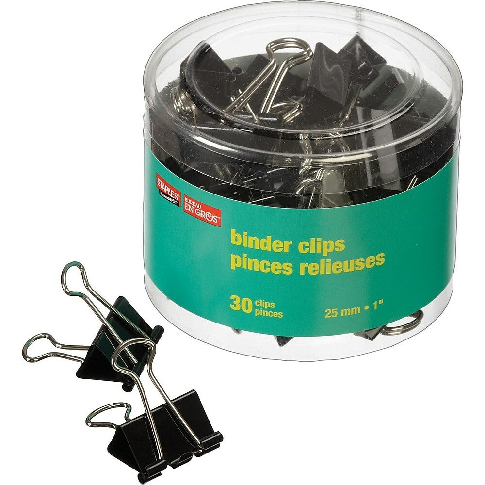 Staples Binder Clips - Standard - 1" - Black - 30 Pack