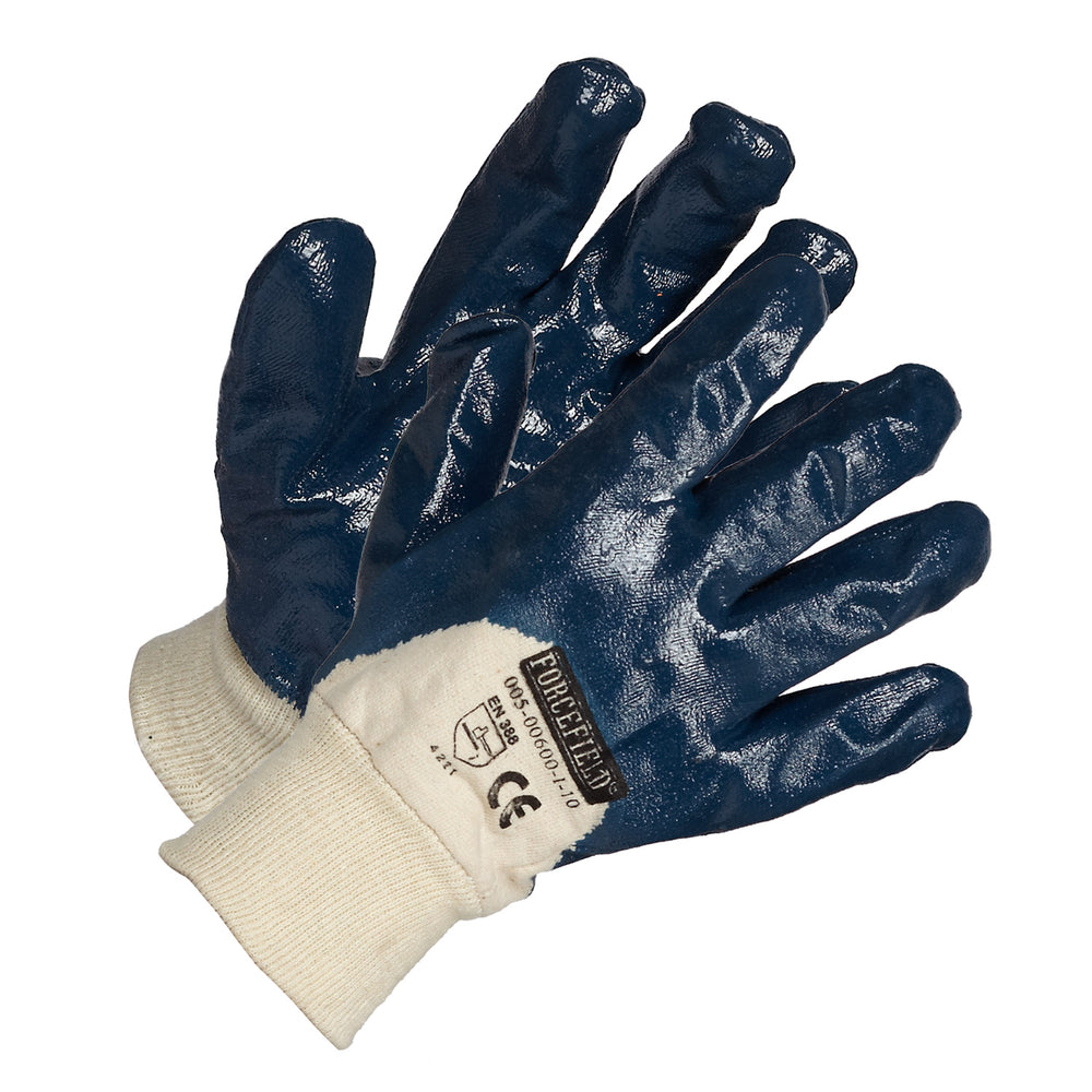 Forcefield Nitrile Palm Coated Gloves - One Size - Blue - 12 Pack