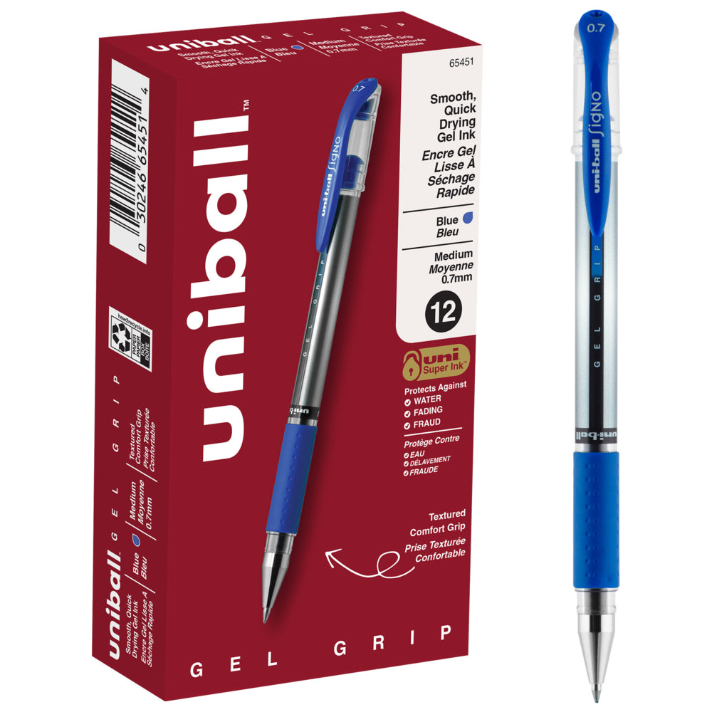 uni-ball Gel Grip Pens - Medium Point - 0.7 mm - Blue Ink